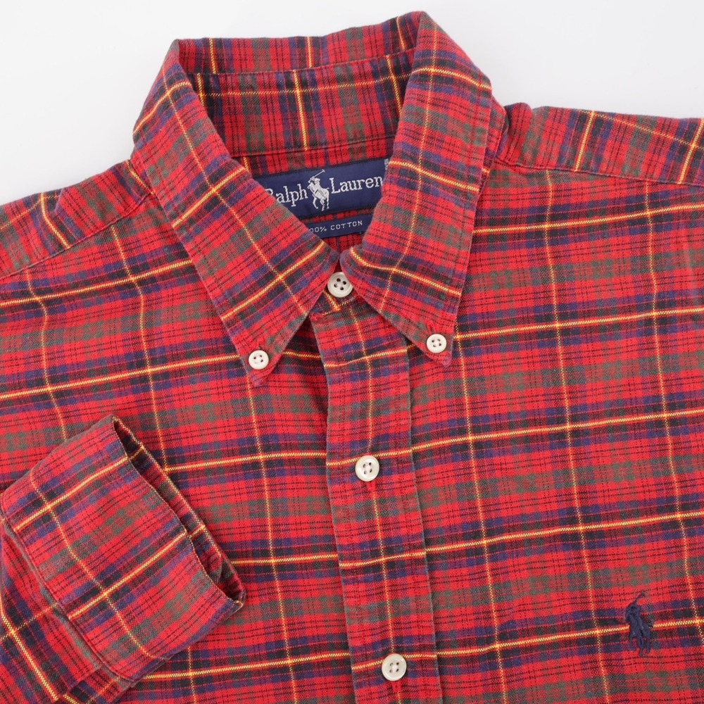 Ralph Lauren Plaid Button Down Shirt Red Long Sleeve Mens Size M